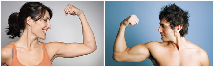 Woman and man showing their sexy great biceps